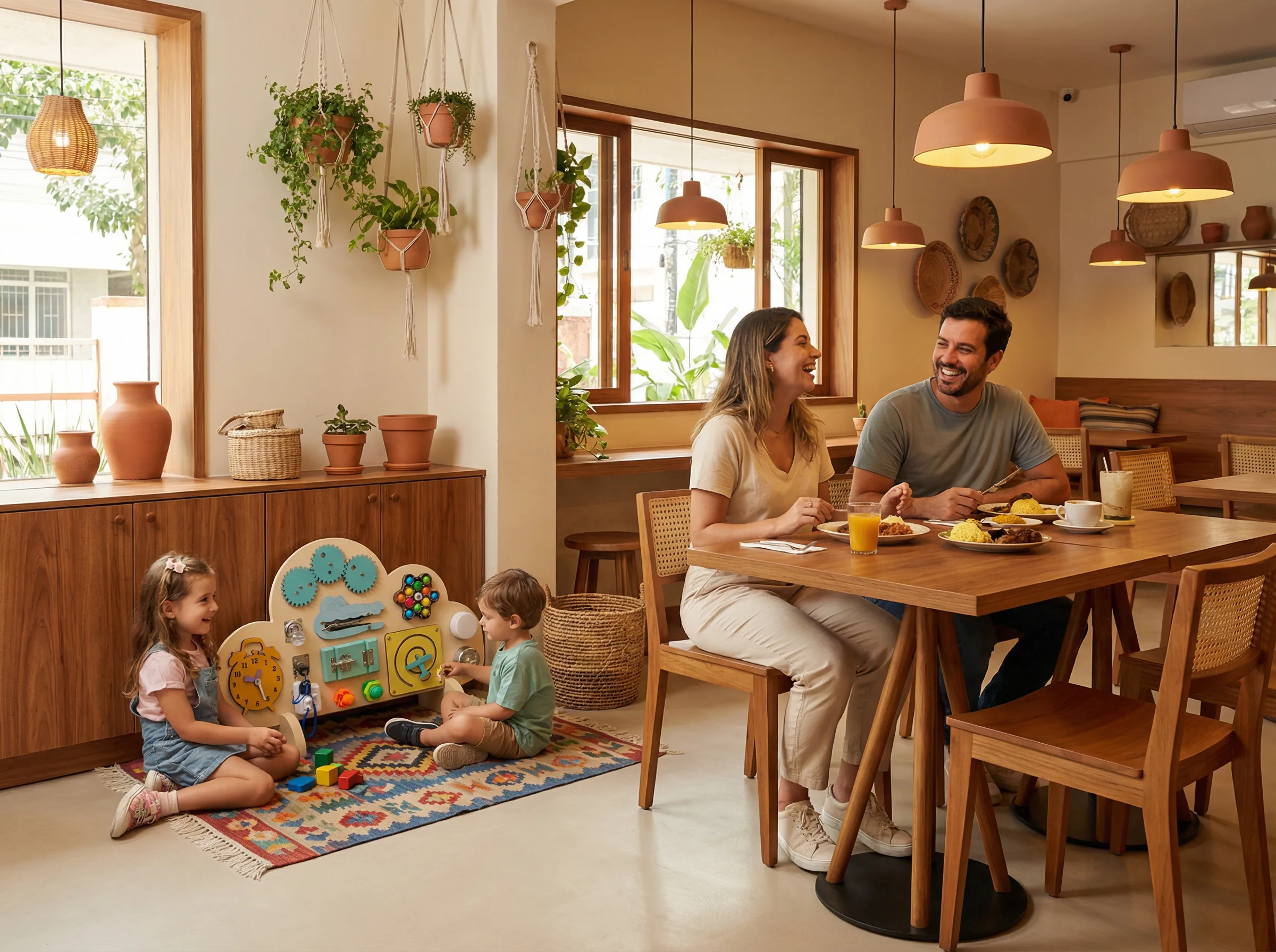 Espaco kids de restaurante com painel sensorial que se destaca como diferencial competitivo