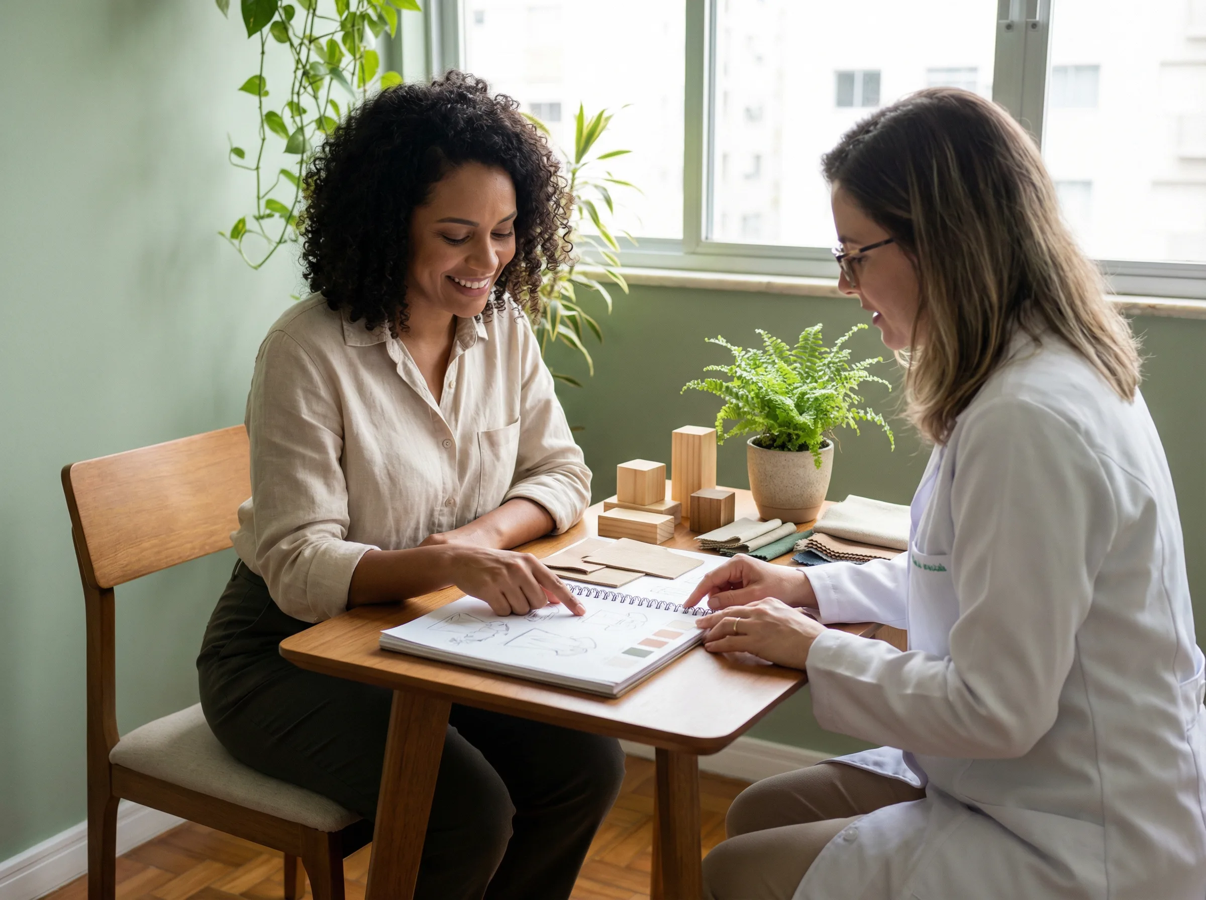 Reuniao de consultoria para projeto de painel sensorial em clinica pediatrica